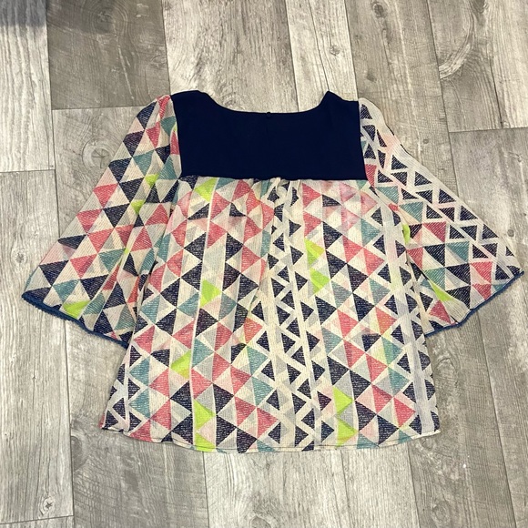 UMGEE Woman's 3/4 Sleeve Blouse Blue Multi color Sheer Top Size Large - Picture 4 of 5